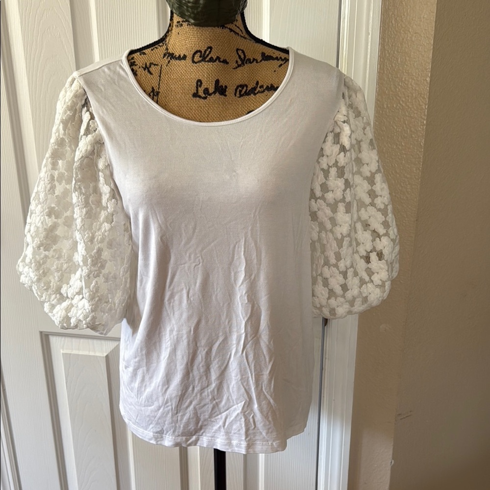 Marc New York White Embellished 3/4 Sleeve Blouse
